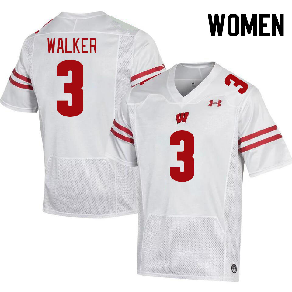 Women #3 Tawee Walker Wisconsin Badgers College Football Jerseys Stitched-White